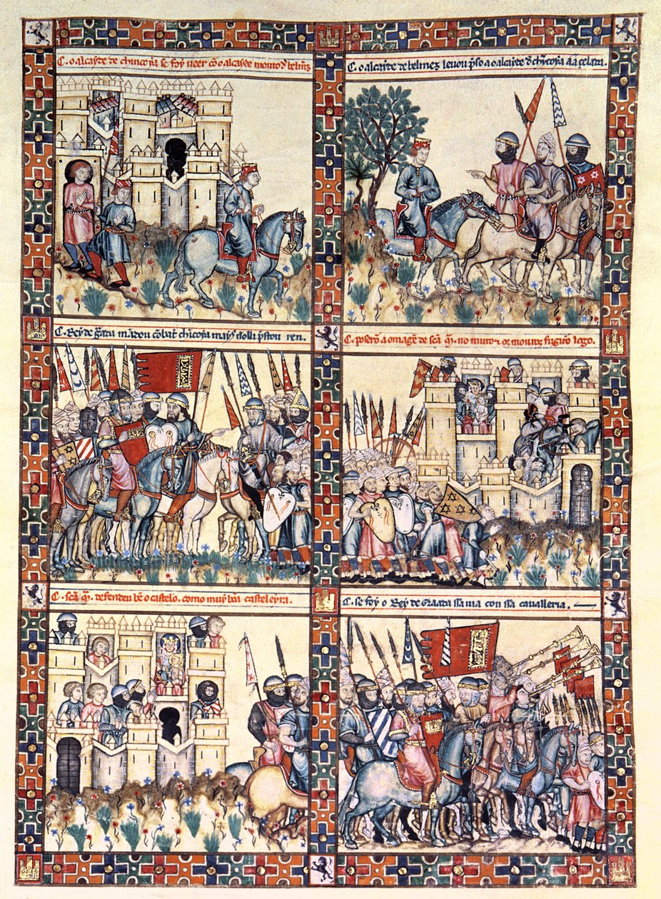 Cantiga 187, yksi 420 musiikkiteoksesta, jotka kertovat Neitsyen ihmeistä, kirjoitettu galiciaksi Alfonso X:lle "Viisalle" (1221-84) (vellum) tekijältä Spanish School