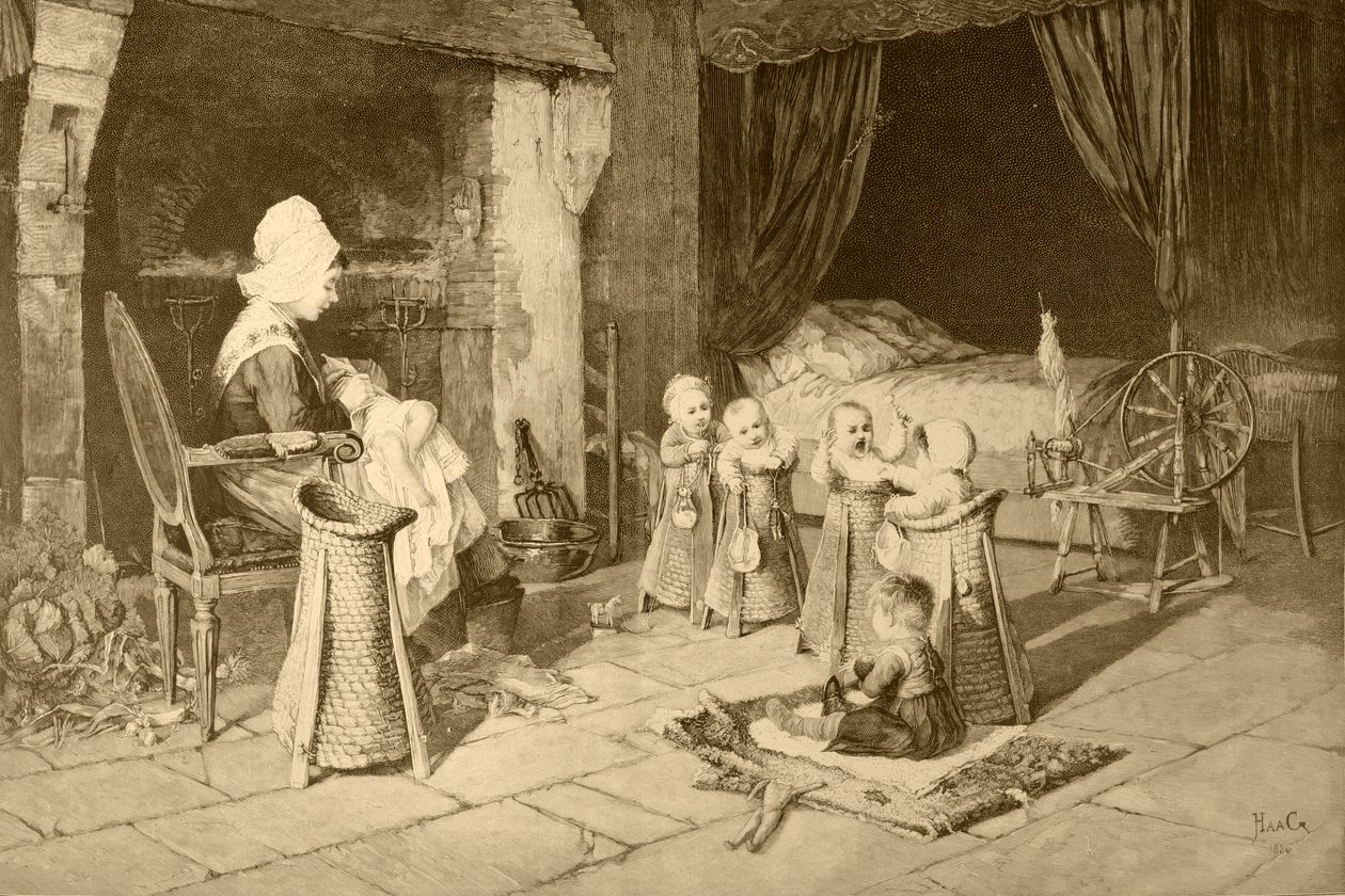 Lastenkoti kylässä Haagin maalauksen jälkeen, Album Artisticosta, julkaistu n.1890 tekijältä Spanish School