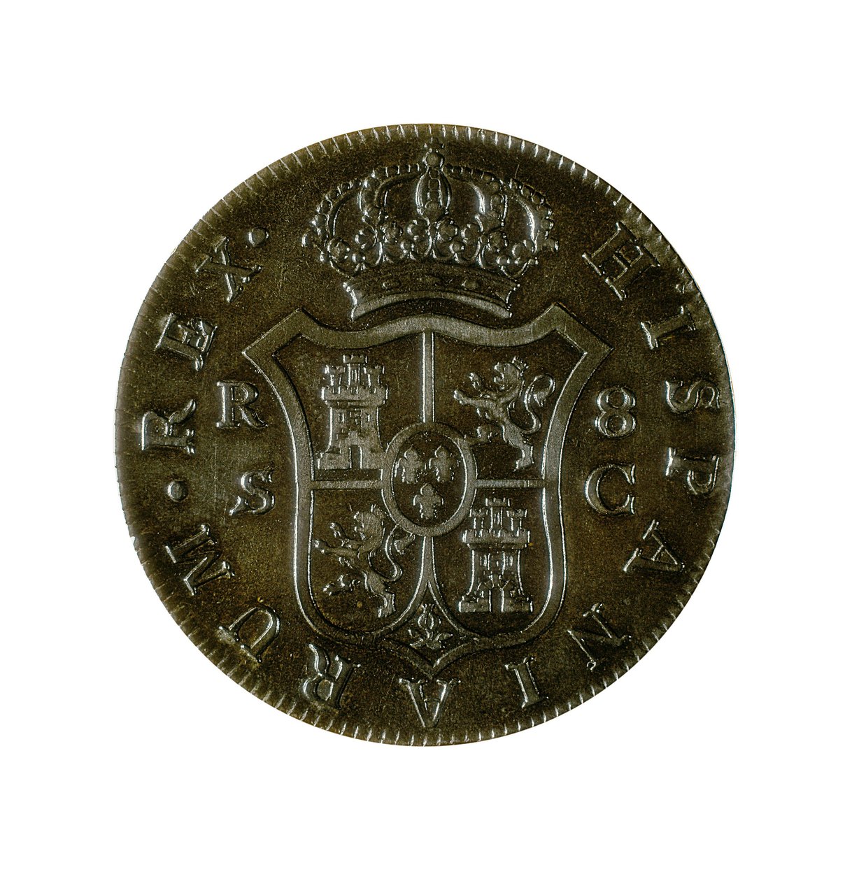 8 Espanjan realin kolikko, Kastilian valuutta, lyötiin Sevillassa Kaarle IV:n hallituskaudella (1748-1819) tekijältä Spanish School