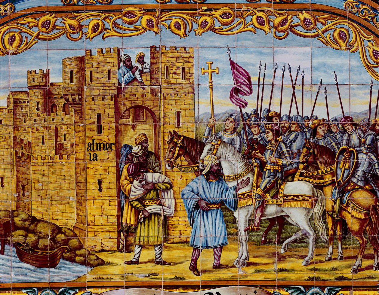 Katolisten kuninkaiden Almerian valloitus vuonna 1488 (keraaminen) (yksityiskohta 400253) tekijältä Spanish School