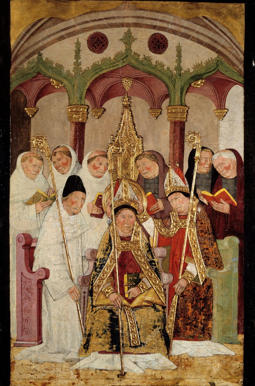 Evequen vihkiminen Espanjan koulun puumaalaus. 1400-luvun Bayonne, Bonnat-museo tekijältä Spanish School