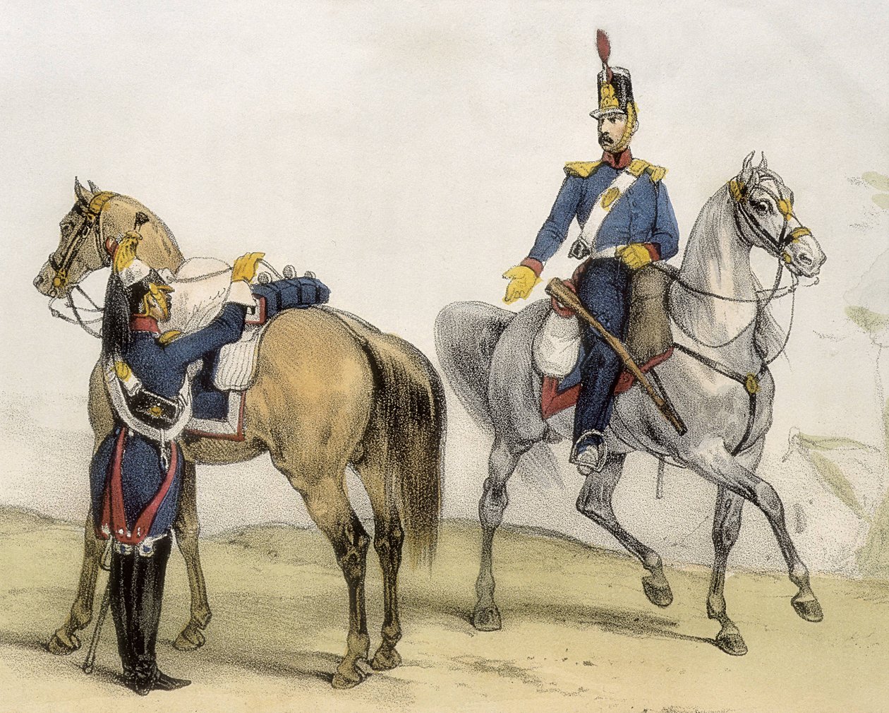 DE SOTTO, Serafin Maria, Clonardin jaarli (1793 - 1862). Historia organica de las armas de Infanteria y Caballeria espanolas. 1851 - 1859. Espanjan Ferdinand VII:n valtakauden ratsumiehet. Linjan ratsuväen ja kevyen ratsuväen sotilas (1824-1834). Engr tekijältä Spanish School