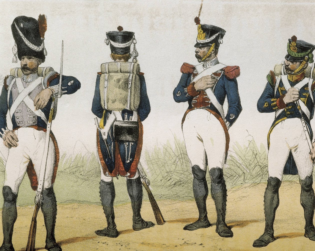 DE SOTTO, Serafin Maria, Clonardin jaarli (1793 - 1862). Historia organica de las armas de Infanteria y Caballeria espanolas. 1851 - 1859. Jalkaväen sotilaat Espanjan Ferdinand VII:n valtakaudella. Grenadier, kiväärimies, kersantti ja chasseur (1815-1820). tekijältä Spanish School