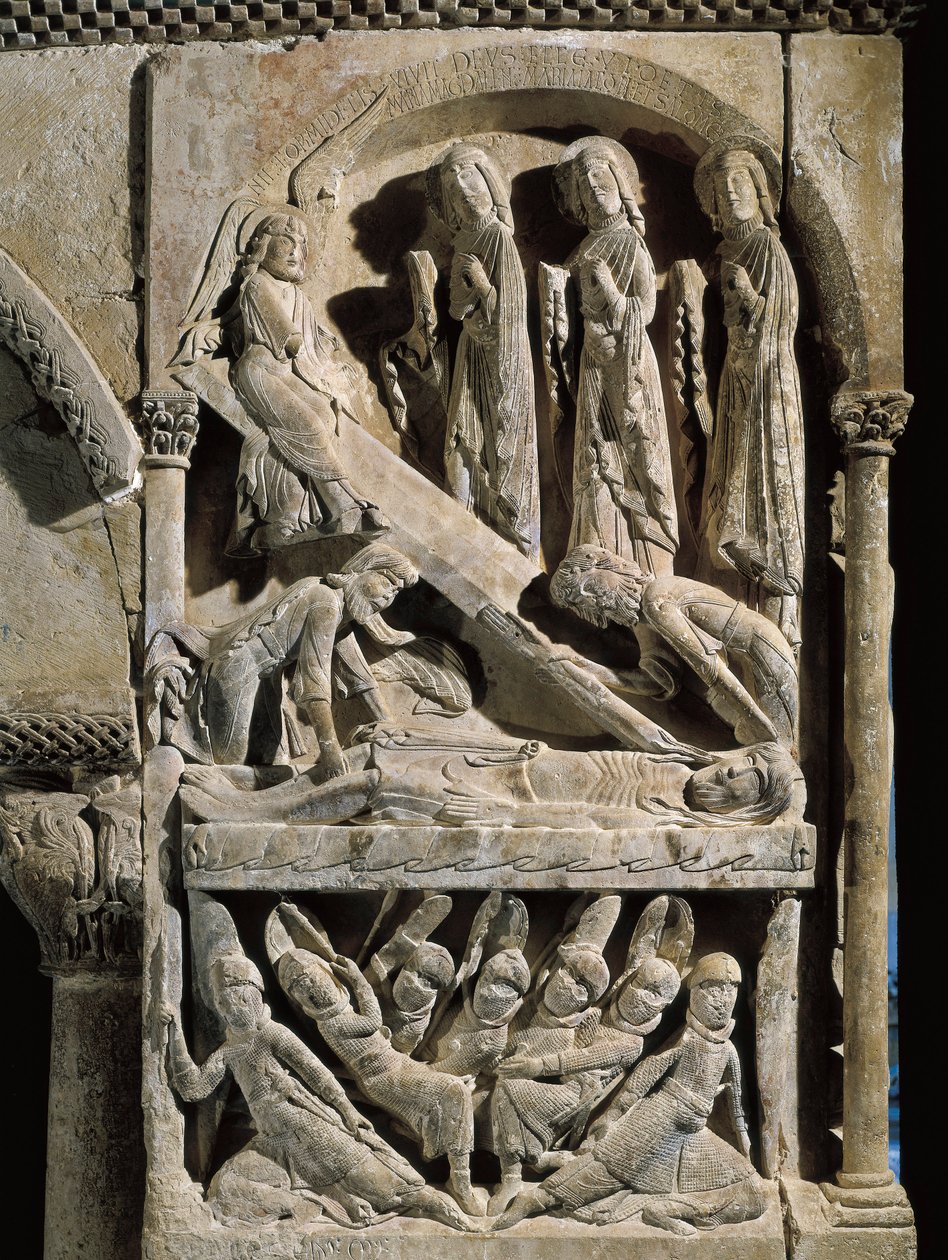 Kristuksen laskeutuminen. Pyhän Dominic de Siloksen mestarin (1100-luvulla) tekemä veistos. Relief kiveen tekijältä Spanish School