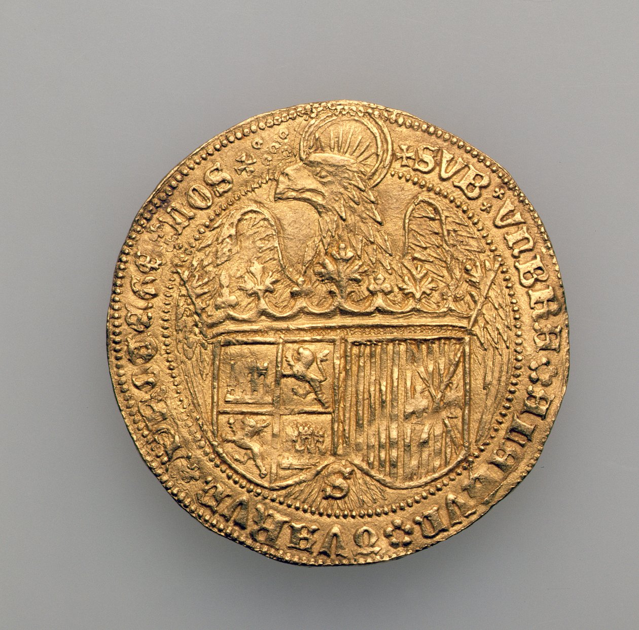 Ferdinand II Aragonialainen (1452-1516) ja Isabella Kastilialainen (1451-1504), Sevillan rahapaja, 1475 (kulta) (katso 168057) tekijältä Spanish School
