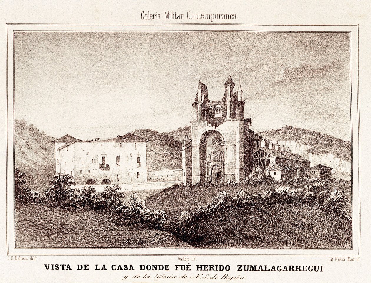 Ensimmäinen karlistinen sota (1833-1840): talo tai karlistikenraali Tomas Zumalacarregui (1788-1835) loukkaantui Bilbaon piirityksen jälkeen tekijältä Spanish School