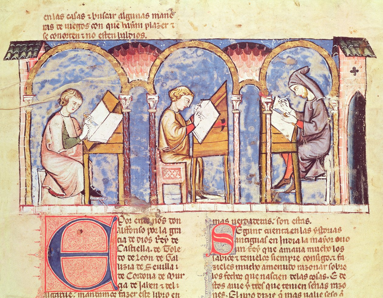 Fol.1v Pelipöytävalmistajat, pelien kirjasta, shakki, nopat ja laudat, 1282 tekijältä Spanish School