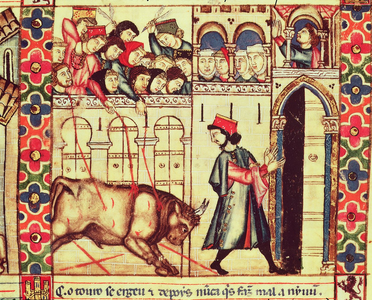 Fol.200r Härän kuolema kehässä, Alfonso X:n Kastilian ja Leonin viisas kuningas johdolla tehdystä käsikirjoituksesta tekijältä Spanish School