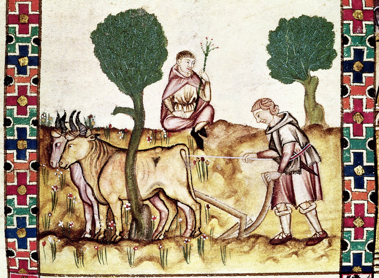 Fol.237r Maanviljelijä, joka opettaa poikaansa kyntämään peltoa tekijältä Spanish School