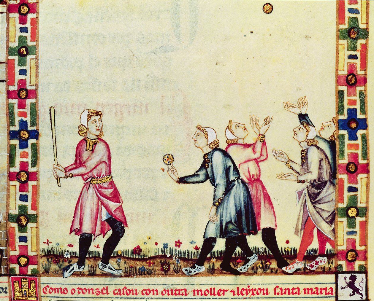 Fol.61v Pelotapeli ulkoilmassa, Alfonso X:n (1221-84) Viisaan, Kastilian ja Leonin kuninkaan johdolla tehdystä käsikirjoituksesta tekijältä Spanish School