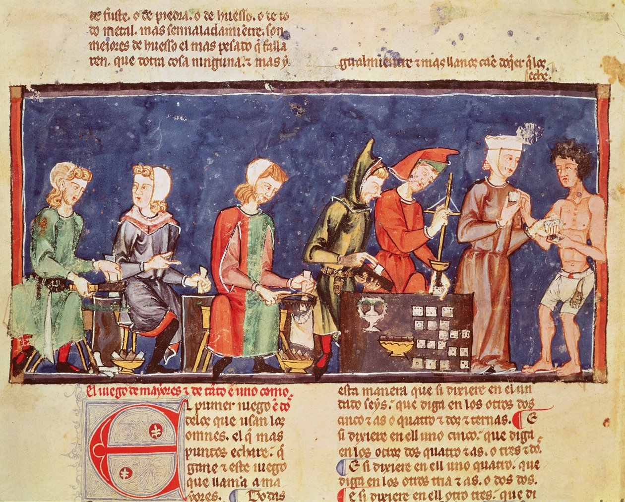 Fol.65v Nopankoneet, pelien kirjasta, shakki, nopat ja laudat, 1282 tekijältä Spanish School