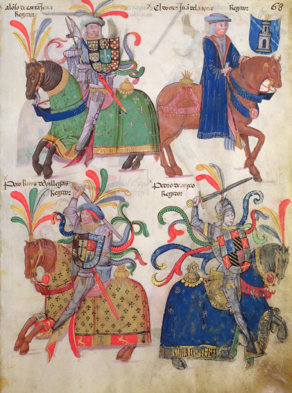Neljä cavalieria Libro de Los Caballeros de la Cofradia de Santiagosta tekijältä Spanish School