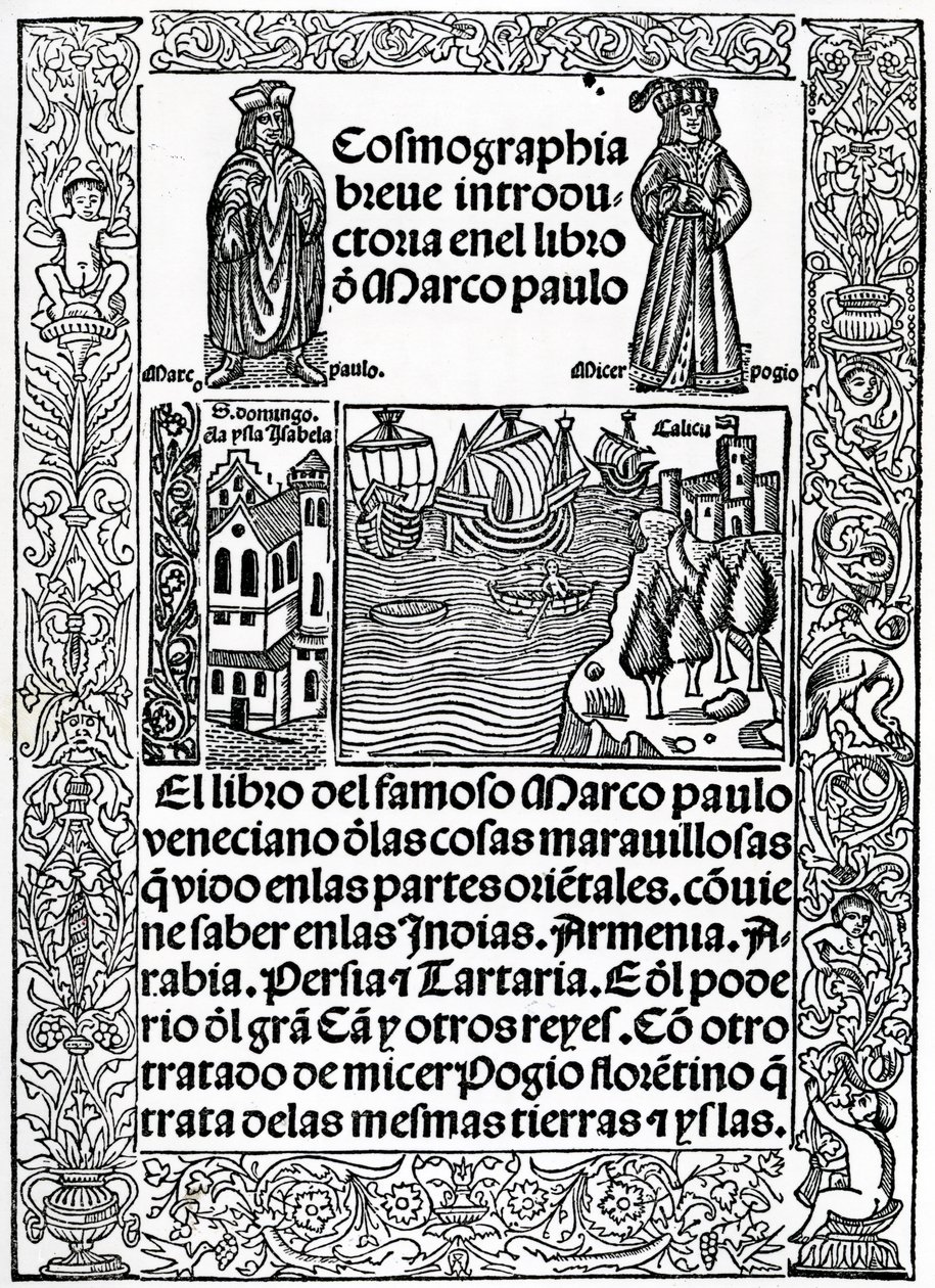 Etukappale Marco Polon matkat -teoksen ensimmäiseen kastilialaiseen versioon, kääntäjä Rodrigo de Santaella, julkaistu 1503 tekijältä Spanish School