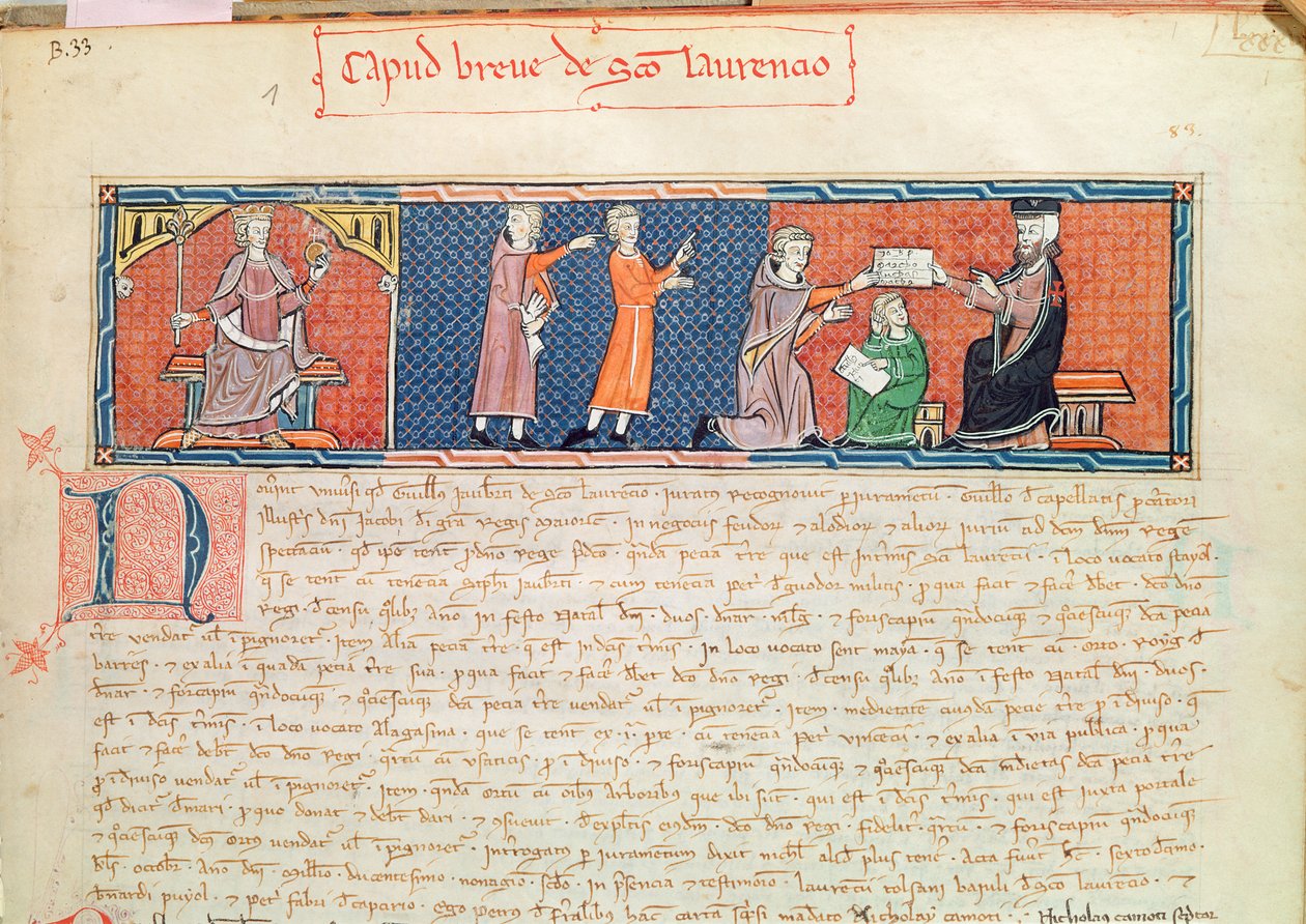 Guillaume Jaubert vannoi valan Mallorcan kuningas Jaakob I:n (1207–1276) edessä Capbreu de Clayra et de Millasista, 1292 tekijältä Spanish School