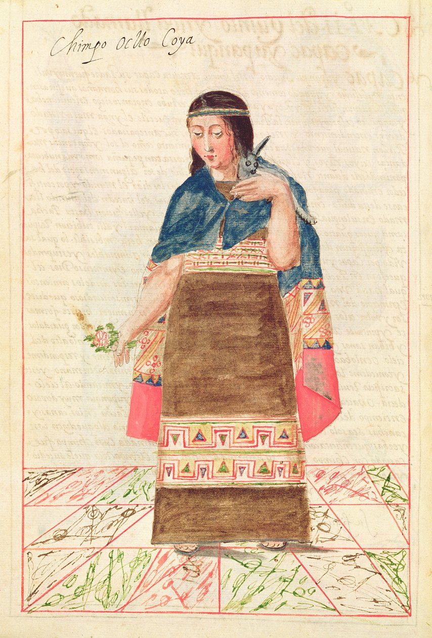 Kuvitus teoksesta "Historia y Genealogia Real de los Reyes Incas del Peru, de sus hechos, costumbres, trajes y manera de Gobierno", joka tunnetaan nimellä Codice Murua (vellum) tekijältä Spanish School