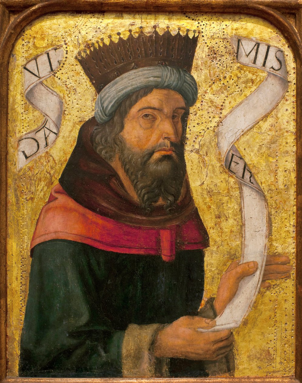 Kuningas David - Anonyymi maalaus espanjalaisesta mestarista, öljystä ja kullasta puulle, noin 1500 (kuningas David, espanjalainen tuntematon mestari, öljy paneelille tekijältä Spanish School