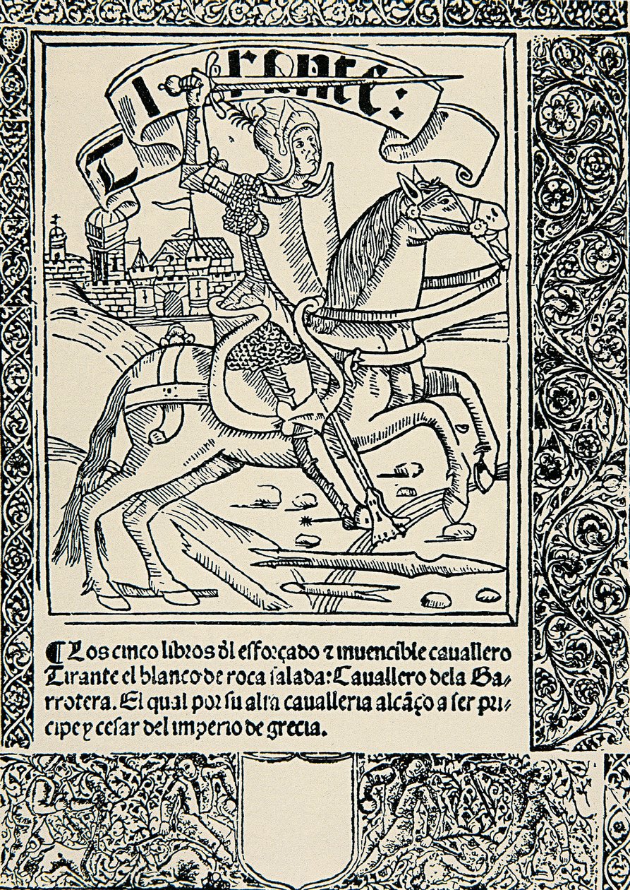 Ritari vuorella, Joanot MARTORELLin (1413-1468) espanjalaisen teoksen Tirant lo Blanc etulevy tekijältä Spanish School
