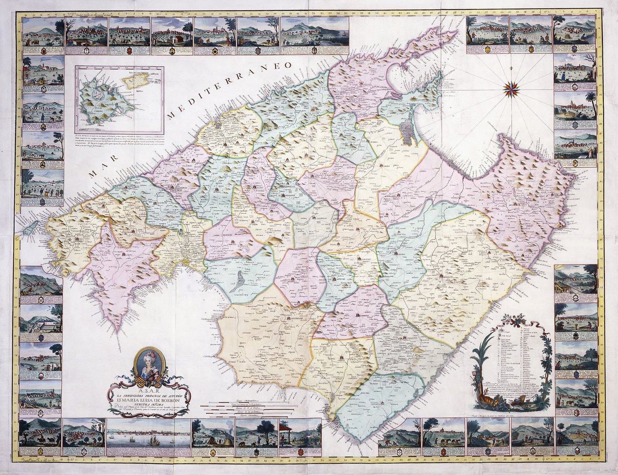 Mallorcan saaren kartta, 1785 tekijältä Spanish School