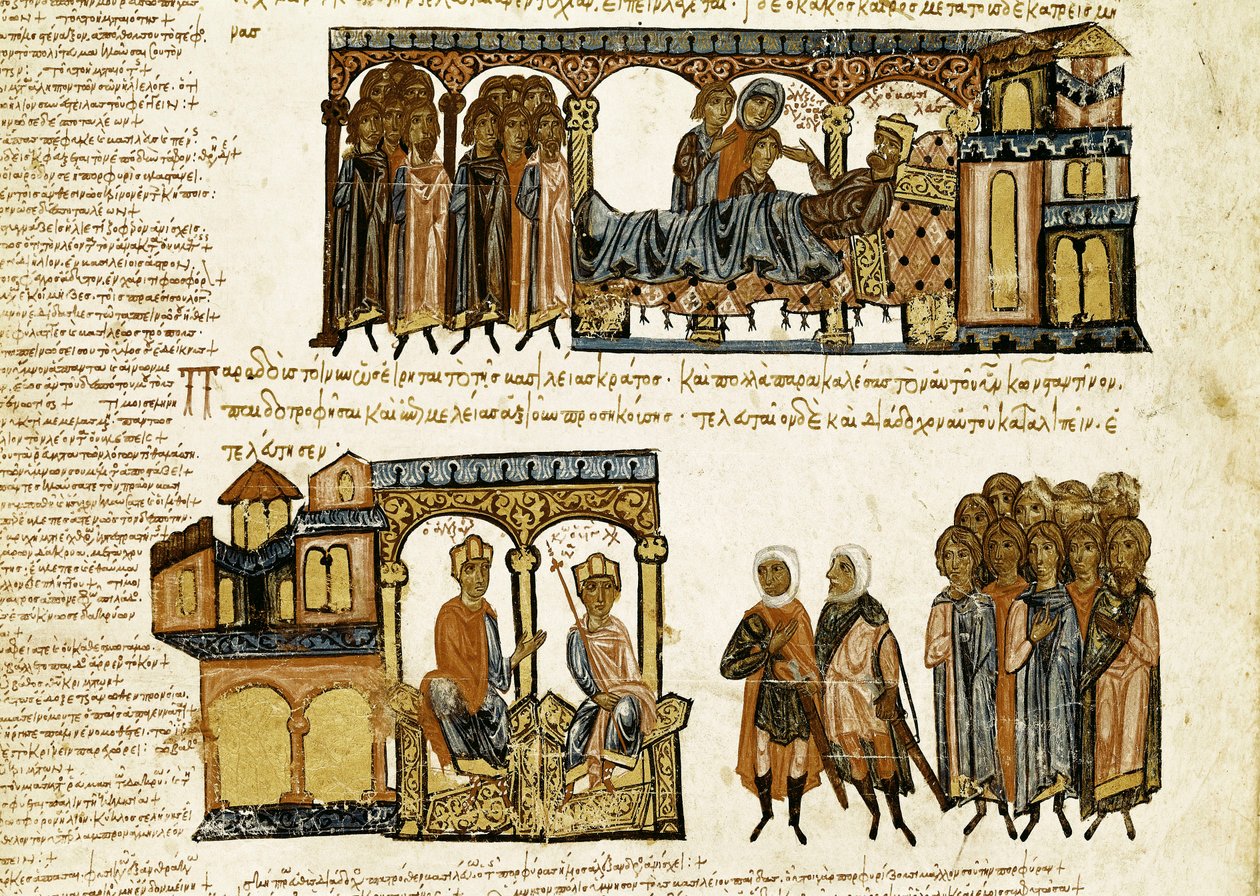 John (Johannes tai John) Scylitza (tai Skylitzes tai Scylitzae) (1000-1100-luvulla) pienoiskuva "Synopsis historiarumista" tai "Bysantin kronikoista" (Bysantin kuninkaiden historiat ja tapahtumat vuosina 811–1057) tekijältä Spanish School