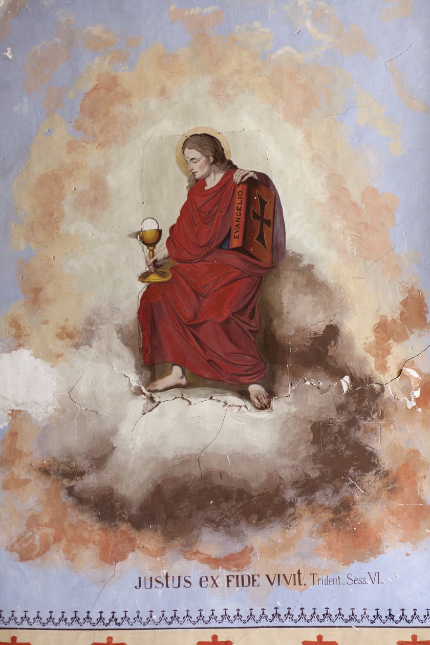 Conquesin seurakuntakirkko, Sant Miquel de Conquesin kirkko. sisätilat Laiva. Holvit. Yksityiskohta. J Oromín seinämaalauksia. 1881. Barokki. tekijältä Spanish School