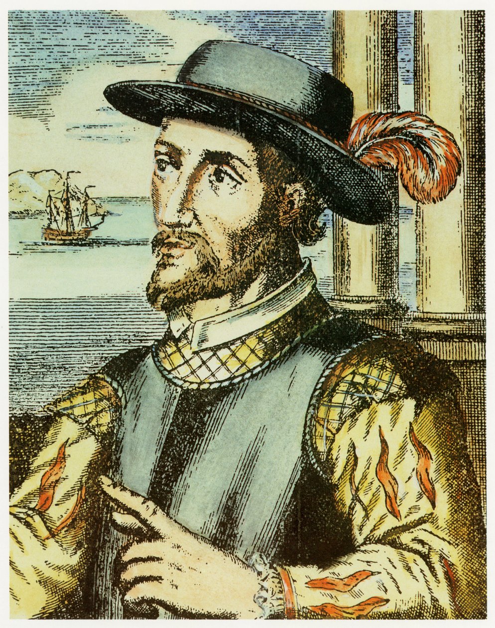 Juan Ponce de Leonin (1474 – 1521) muotokuva (käsinvärinen kaiverrus). tekijältä Spanish School