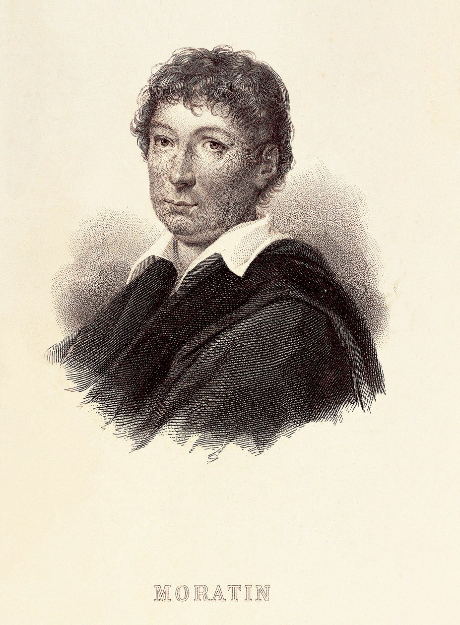 Leandro Fernandez de Moratinin (1760-1828), espanjalaisen kirjailijan muotokuva. Kaiverrus 1800-luvulta. Madridin romanttinen museo. tekijältä Spanish School
