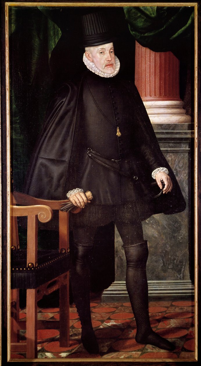 Espanjan kuninkaan (1527-1598) Philip II:n muotokuva Espanjan koulun maalaus. 1500-luvun Madrid, Prado-museo tekijältä Spanish School