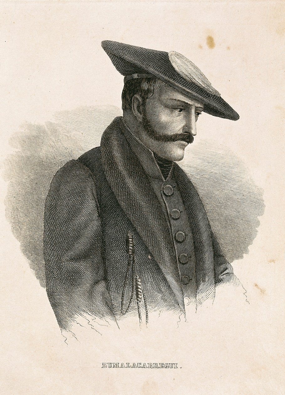 Muotokuva Tomas ZUMALACARREGUIsta (1788-1835), hahmo Espanjan kampanjasta tai vapaussodasta ja ensimmäisestä karlistisesta sodasta (kaiverrus) tekijältä Spanish School