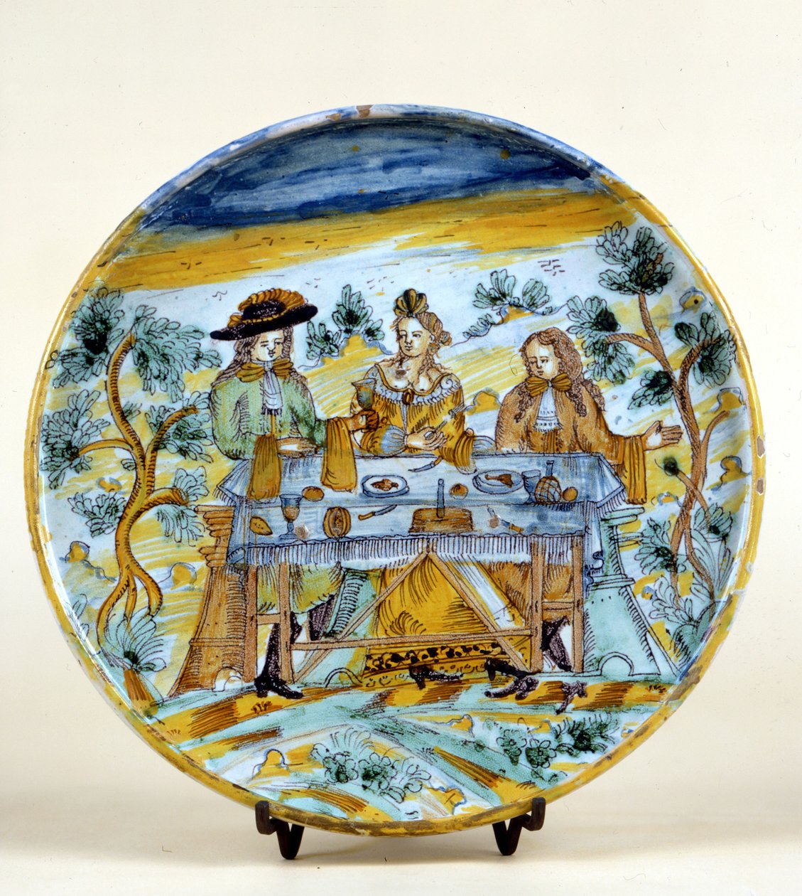 Ulkojuhlaesitys Talavera de la reinan (Espanja) keraamisella lautasella. 1500-luvun alku. Milano, Museo del Castello. tekijältä Spanish School
