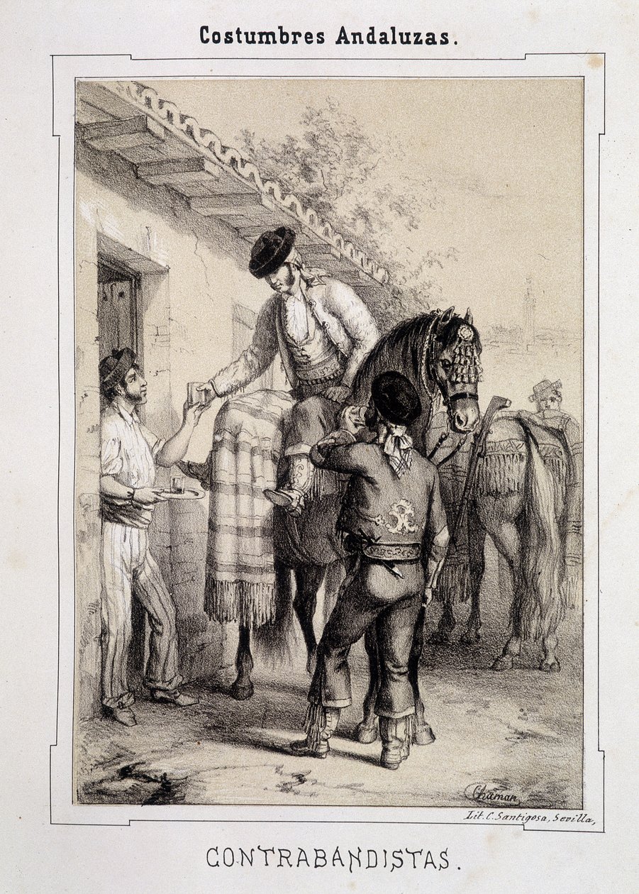 Smugglers, "" Andalusian Costumes"", kirjoittanut D Antonio Chaman tekijältä Spanish School