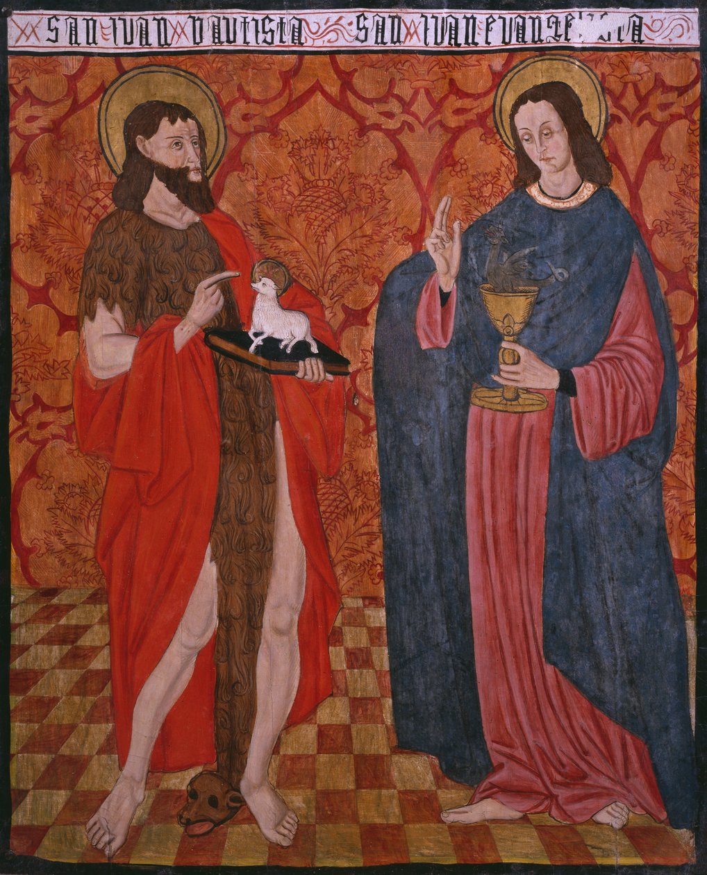 Pyhä Johannes Kastaja ja evankelista Johannes, paneeli San Andres of Torturan kirkosta, 1400-luvun loppu - 1500-luvun alku (maalattu puu) tekijältä Spanish School