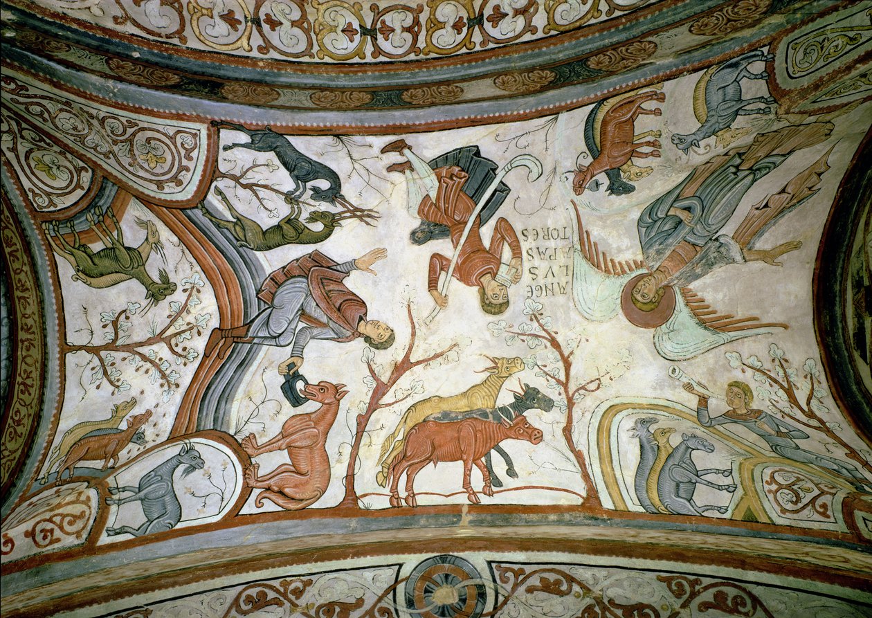 Ilmoitus paimenille, yksityiskohta Panteon de los Reyesin (Kings Pantheon) holvista tekijältä Spanish School