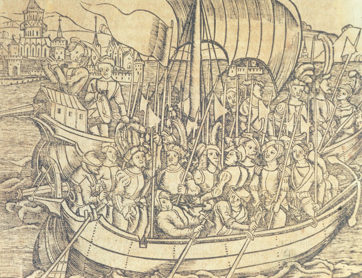 El descobriment del Nou Món de Chrisopher Columbus (1450-1596) il·lustració de "Història general de les Índies i el Nou Món" de Francisco López de Gomara (b.1510) 1554 (gravat) finlandès tekijältä Spanish School