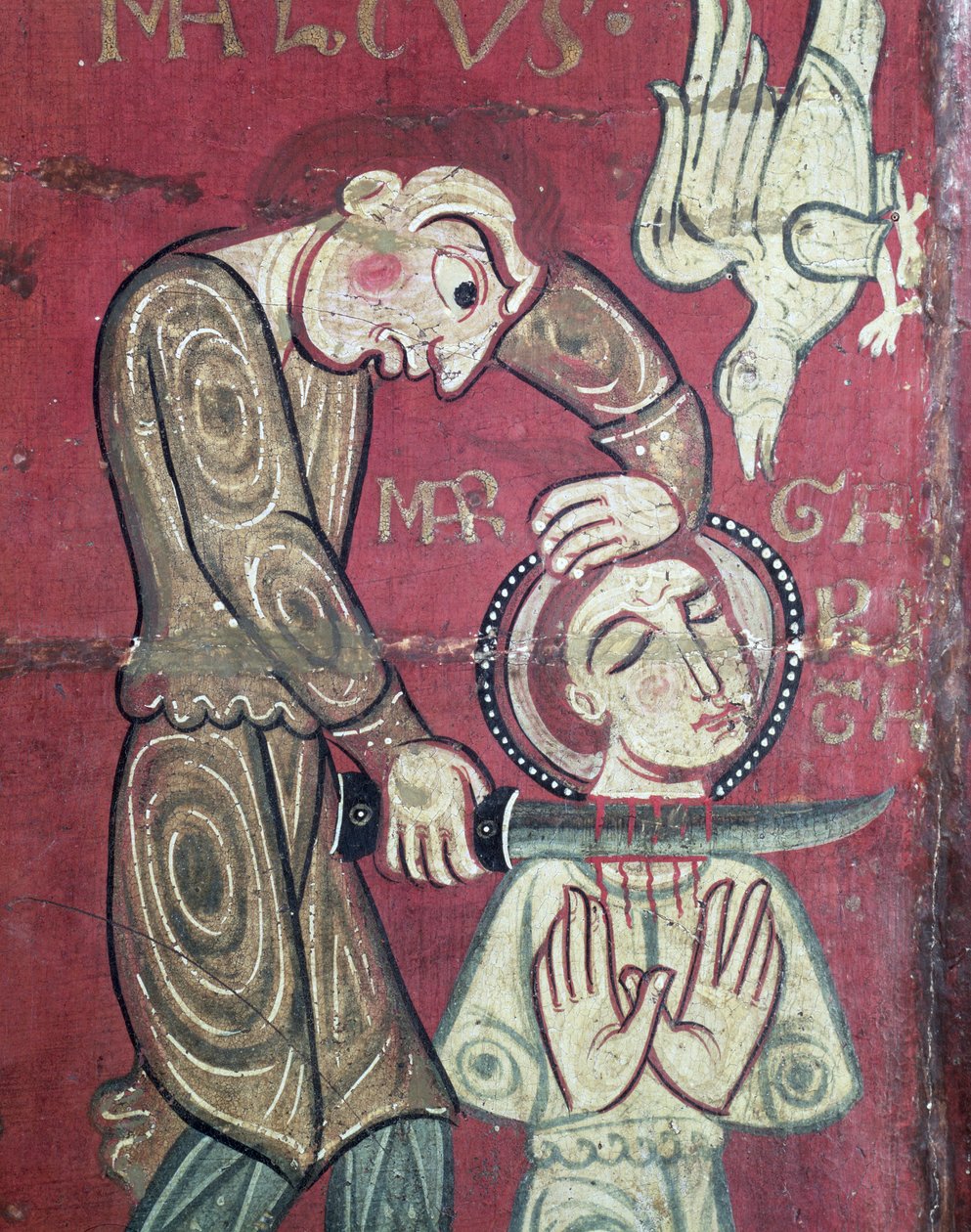 Pyhän Margaretan Antiokian marttyyrikuolema, yksityiskohta alttarin edestä Santa Margarida de Vilasecan luostarista (tempera tammitaulussa) tekijältä Spanish School