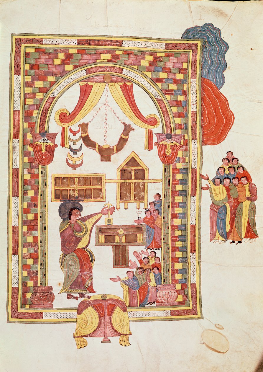 Jerusalemin temppeli, visigootti-motsarabialainen Pyhän Isidores-Raamattu, fol.50r., A.D. 960 (tempera on vellum) tekijältä Spanish School