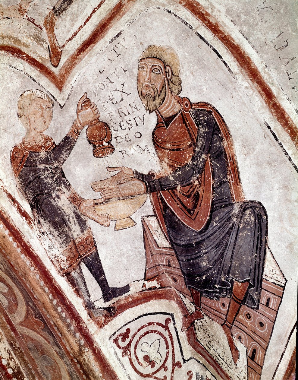 Kuukausien kierto: Pontius Pilatus pesee kätensä. Yksityiskohta 1100-luvun freskosta San Isidoron Real Colegiata (Royal Collegiale of Saint Isidore) kuninkaallisesta panteonista. Leon. Espanja tekijältä Spanish School