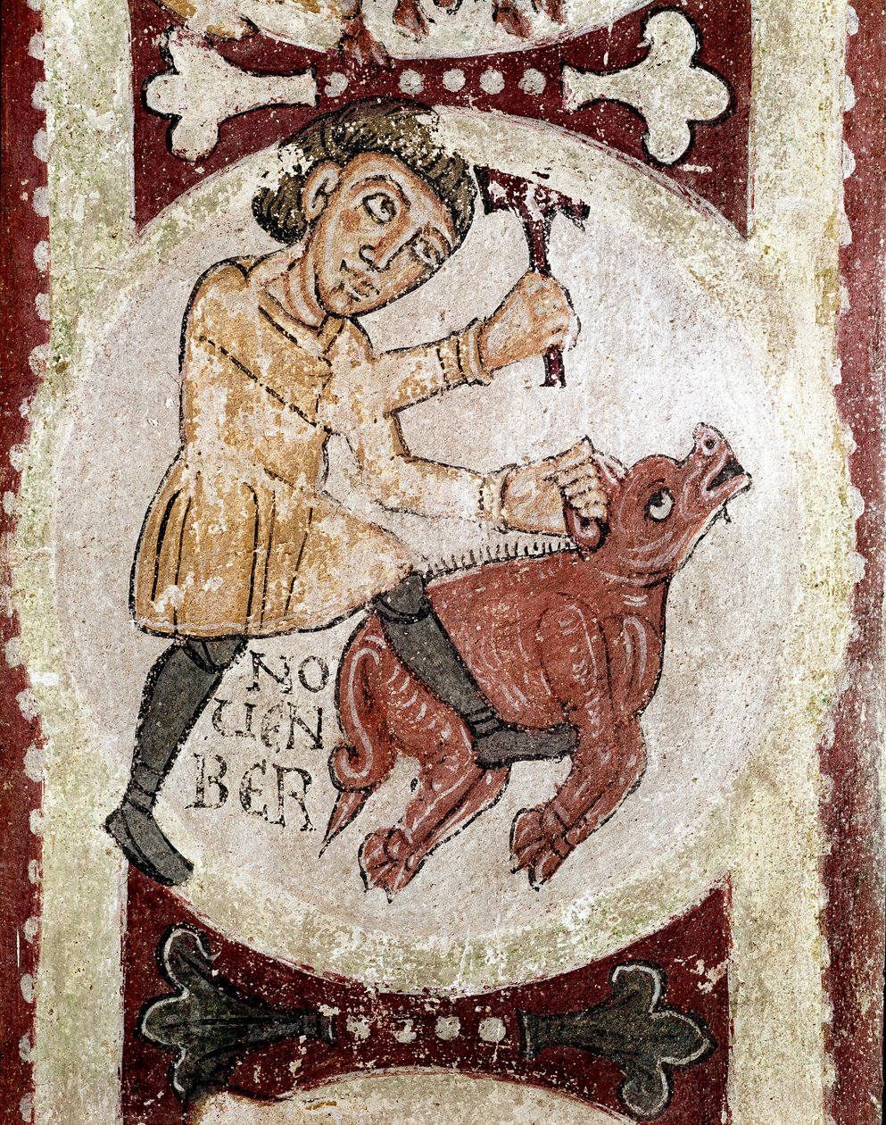 Kuukausien kierto: marraskuu (sika teurastettu). Yksityiskohta 1100-luvun freskosta San Isidoron Real Colegiata (Royal Collegiale of Saint Isidore) kuninkaallisesta panteonista. Leon. Espanja tekijältä Spanish School