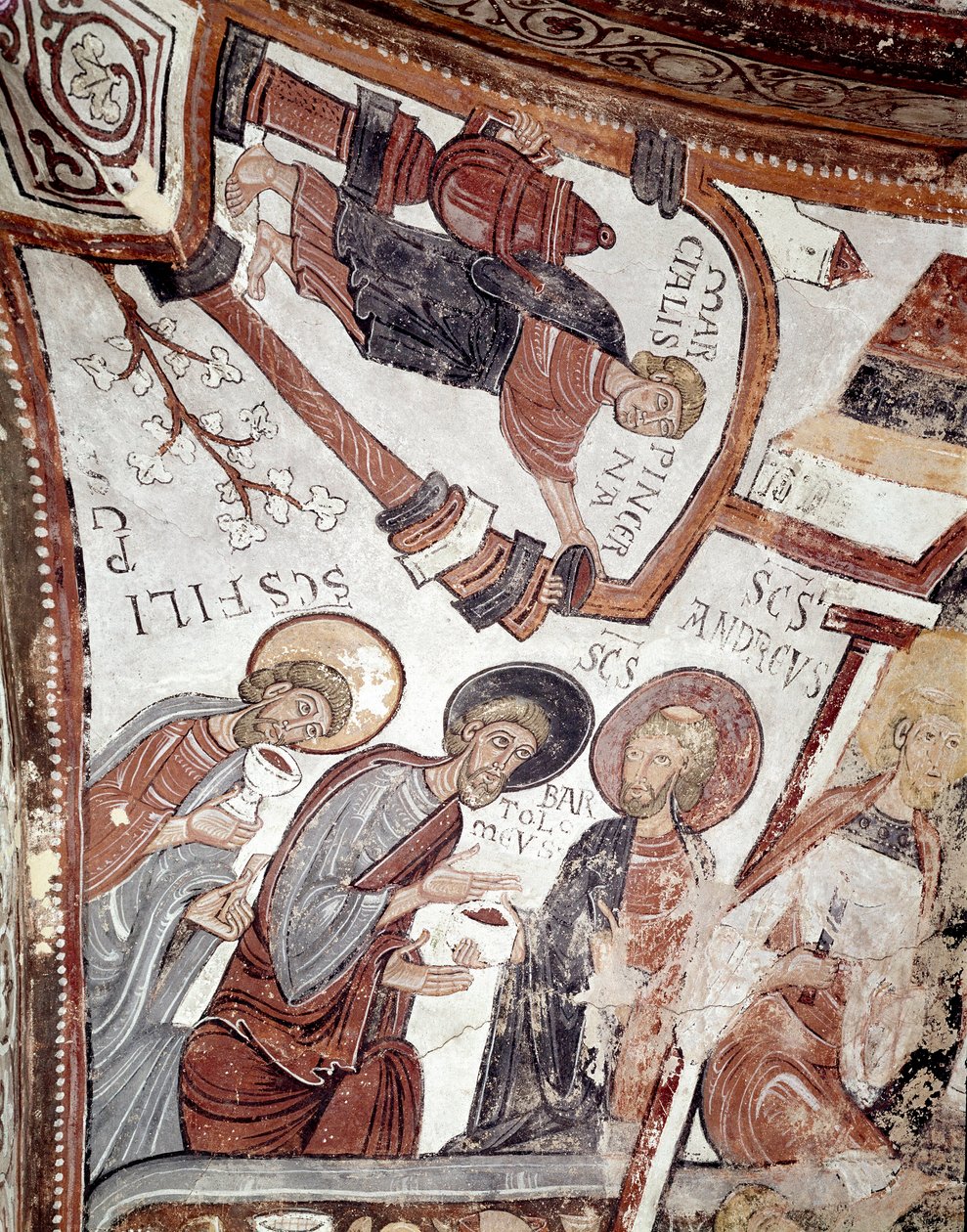 Kuukausien kierto: palvelija tarjoaa juotavaa apostoleille (Saint Andre, Saint Barthelemy ja Saint Philip). Yksityiskohta 1100-luvun freskosta San Isidoron Real Colegiata (Royal Collegiale of Saint Isidore) kuninkaallisesta panteonista. Leon. Spai tekijältä Spanish School
