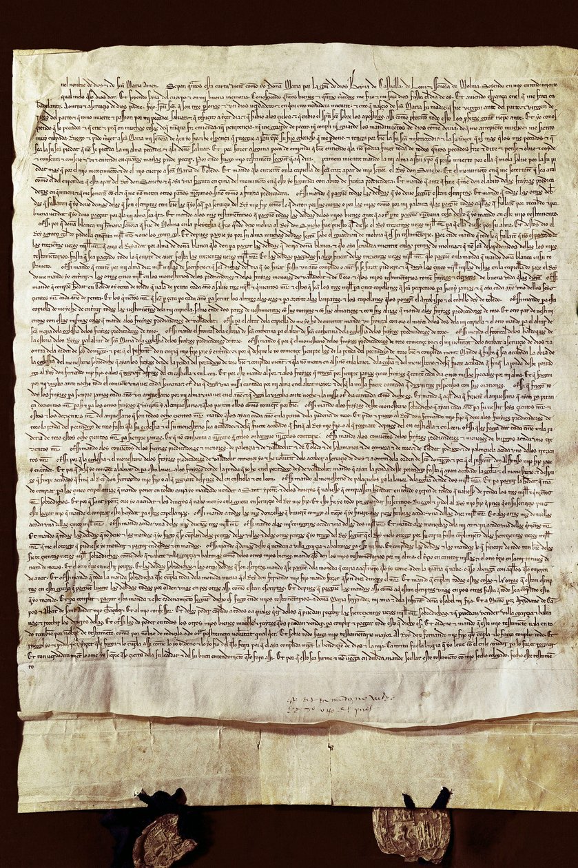 Maria de Molinan (tai Maria Alfonso de Menesesin) testamentti tekijältä Spanish School