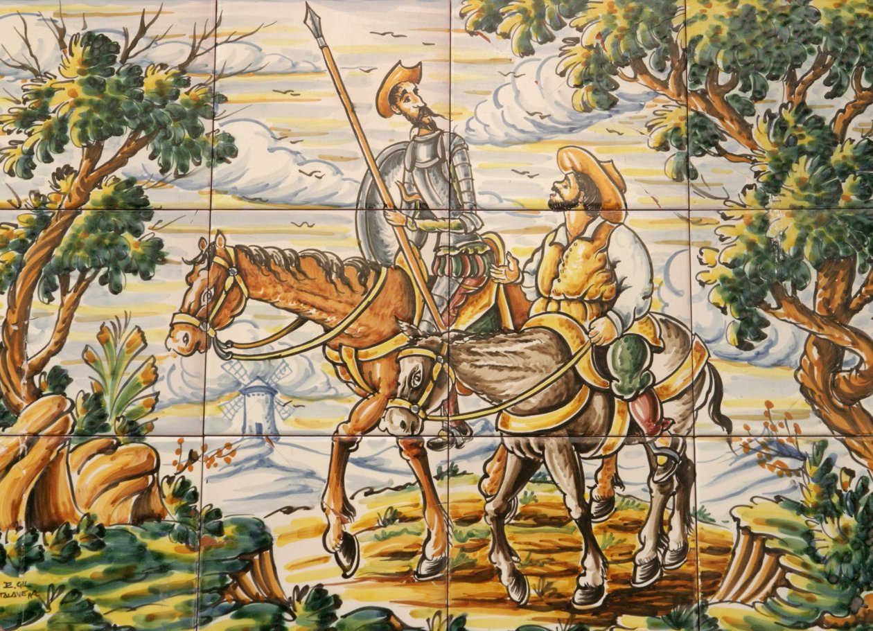 Don Quijotea ja Sancho Panzaa kuvaavat laatat (keraamiset) tekijältä Spanish School