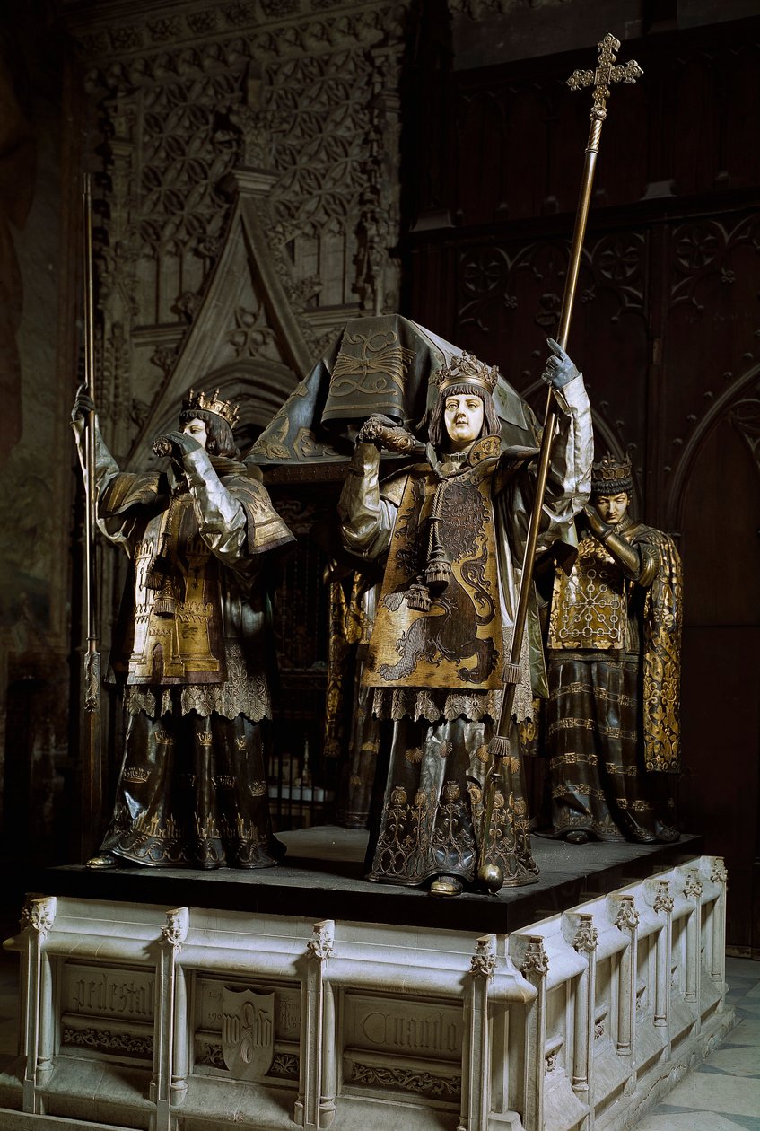 Navigaattori Christopher Columbuksen (Cristoforo Colombo, Cristobal Colon) hauta (1451-1506). Sevillan katedraali (Catedral de Santa Maria de la Sedea) Espanja tekijältä Spanish School