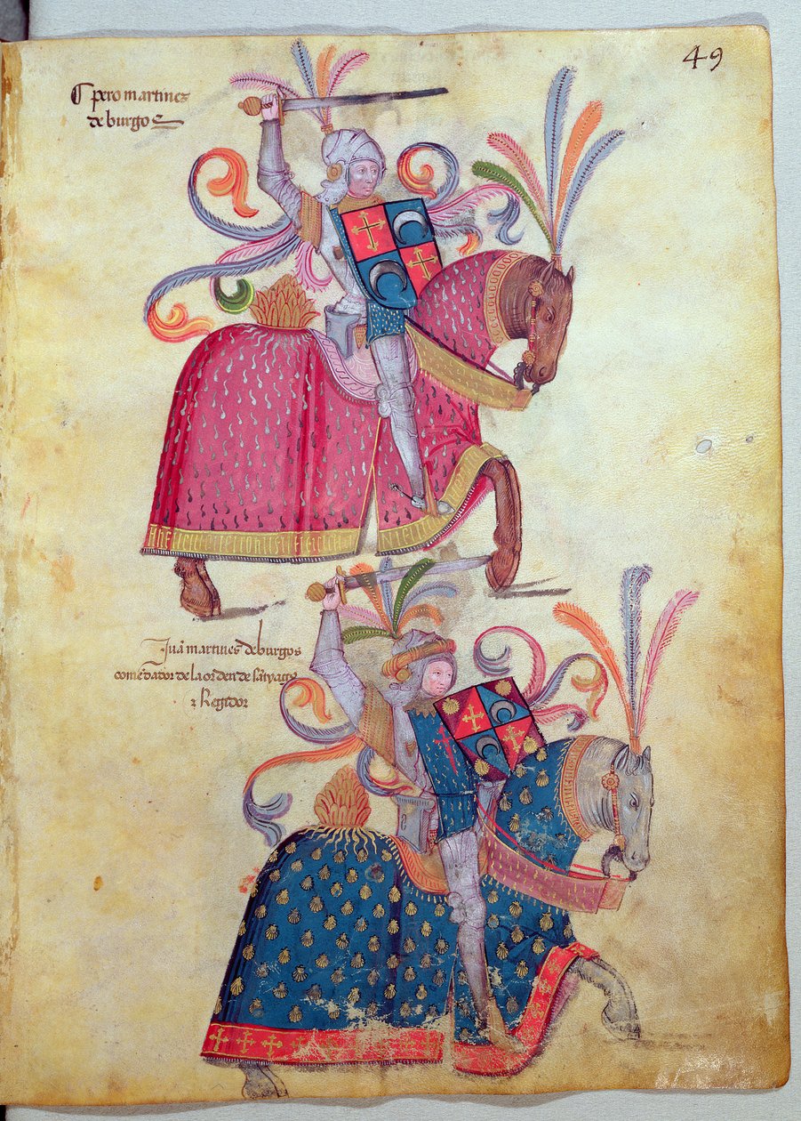 Kaksi cavalieria Libro de Los Caballeros de Santiagosta tekijältä Spanish School