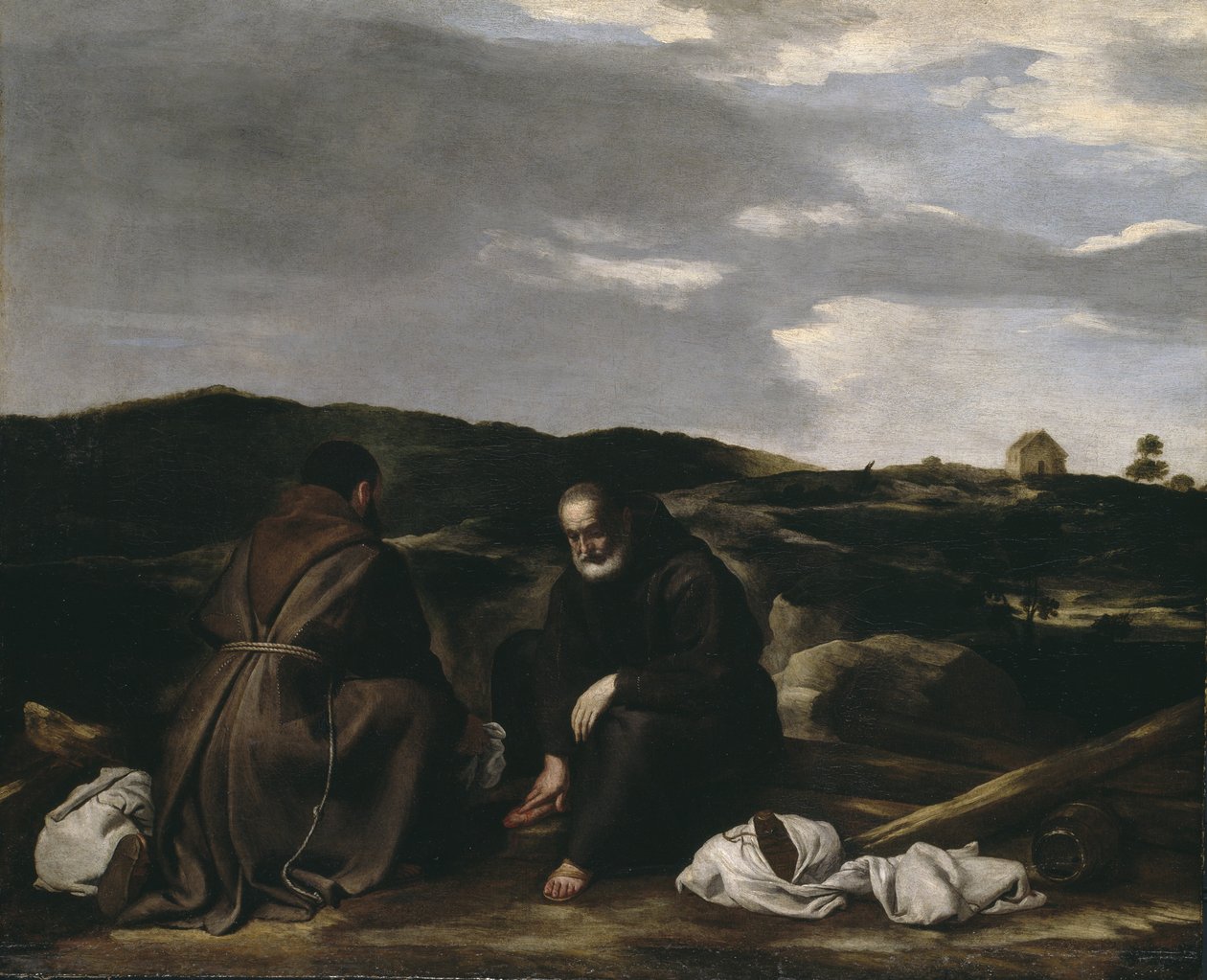 Kaksi munkkia maisemassa, noin 1645 tekijältä Spanish or Italian School