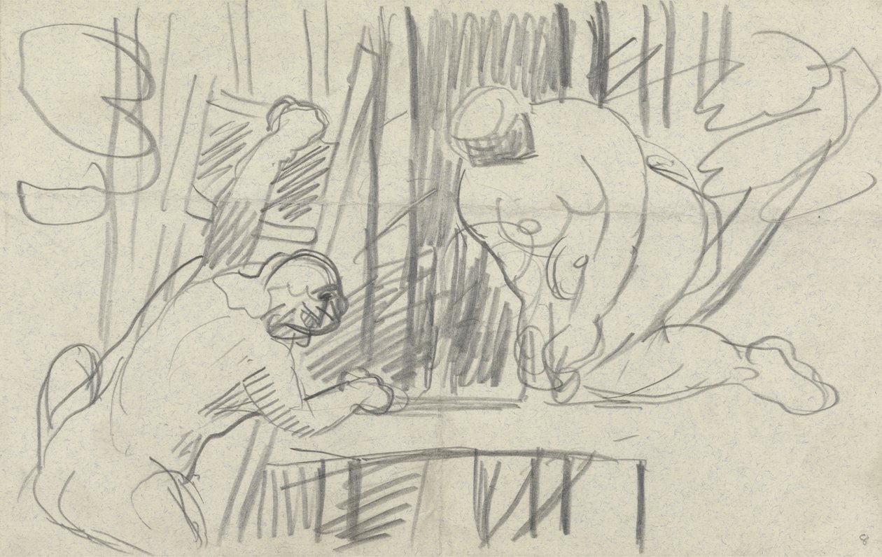 Tutkimus puutalosta primitiivisten ihmisten kanssa Kultaisen vasikan luolalle (grafiitti) (katso versio 265076) tekijältä Spencer Frederick Gore