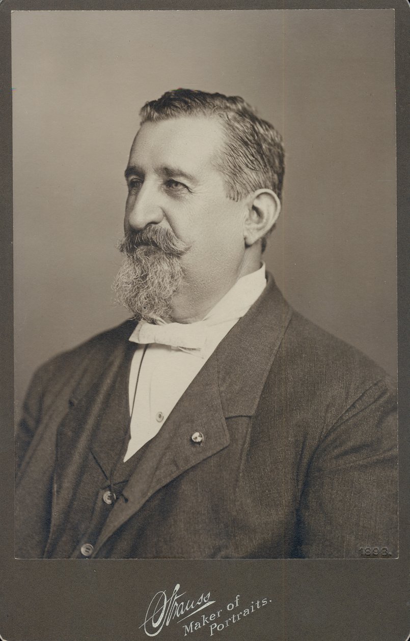 Leopold Methudyn rintakuva, puku, liivi ja rusetti yllään, vasemmalle kääntyneenä. tekijältä St. Louis Strauss