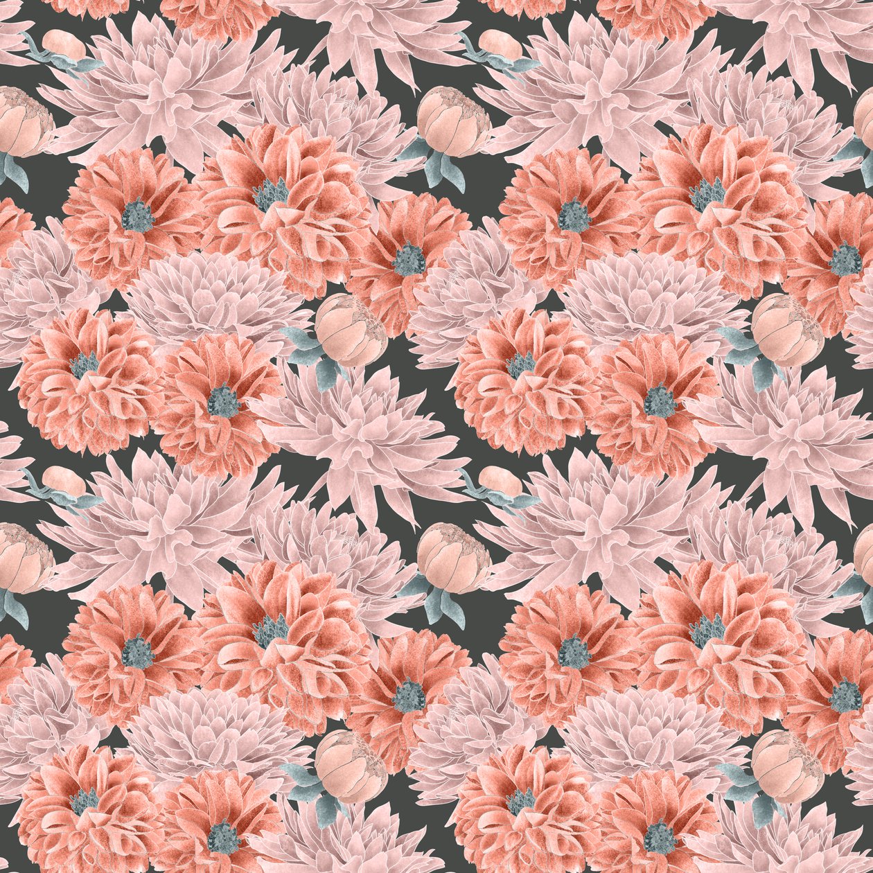 Dahlia Hero -kuvioväri 1, 2020 (grafiittikynä ja digitaalinen) tekijältä Stacy Hsu