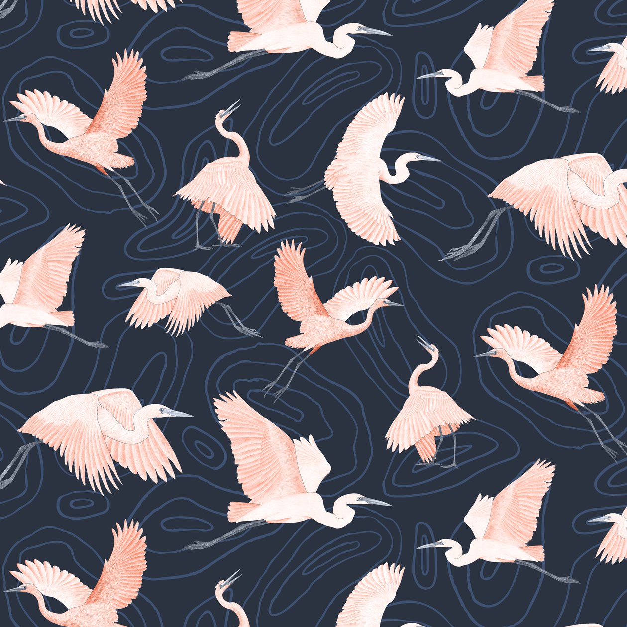 Egrets kuvio I, 2022 (grafiittikynä ja digitaalinen) tekijältä Stacy Hsu