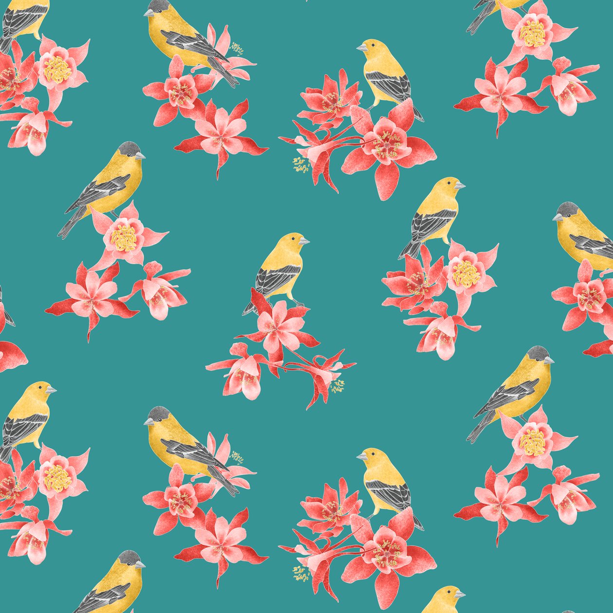 Goldfinch-kuvio, 2021 (grafiittikynä ja digitaalinen) tekijältä Stacy Hsu