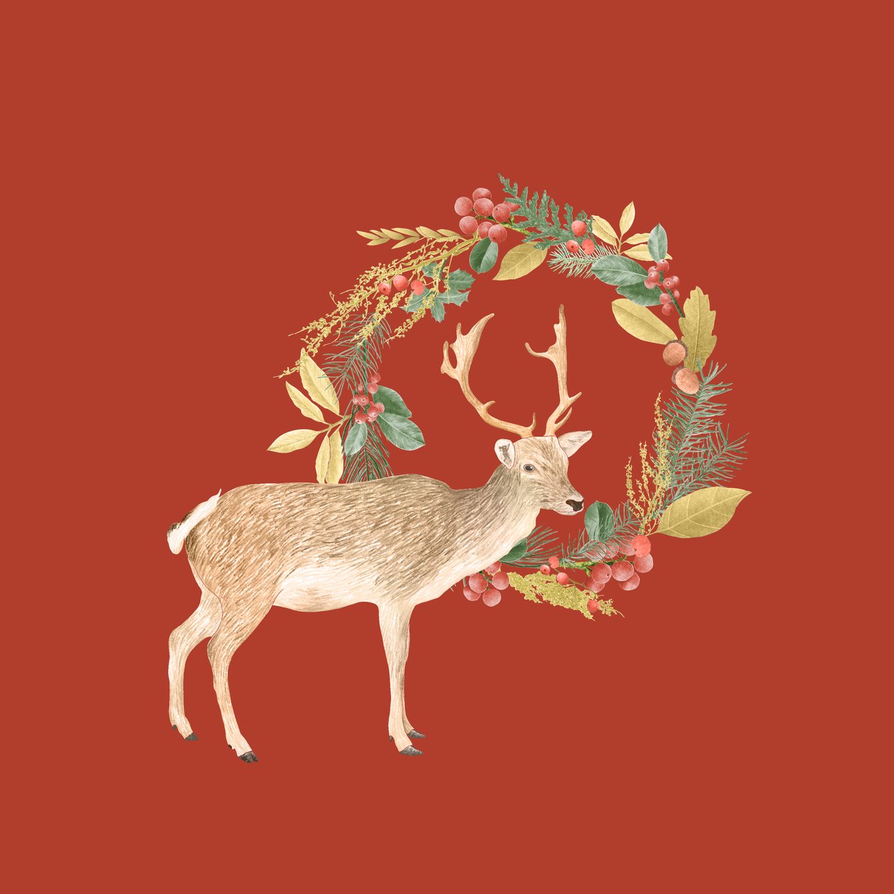 Holiday Deer, 2021 (grafiittikynä ja digitaalinen) tekijältä Stacy Hsu