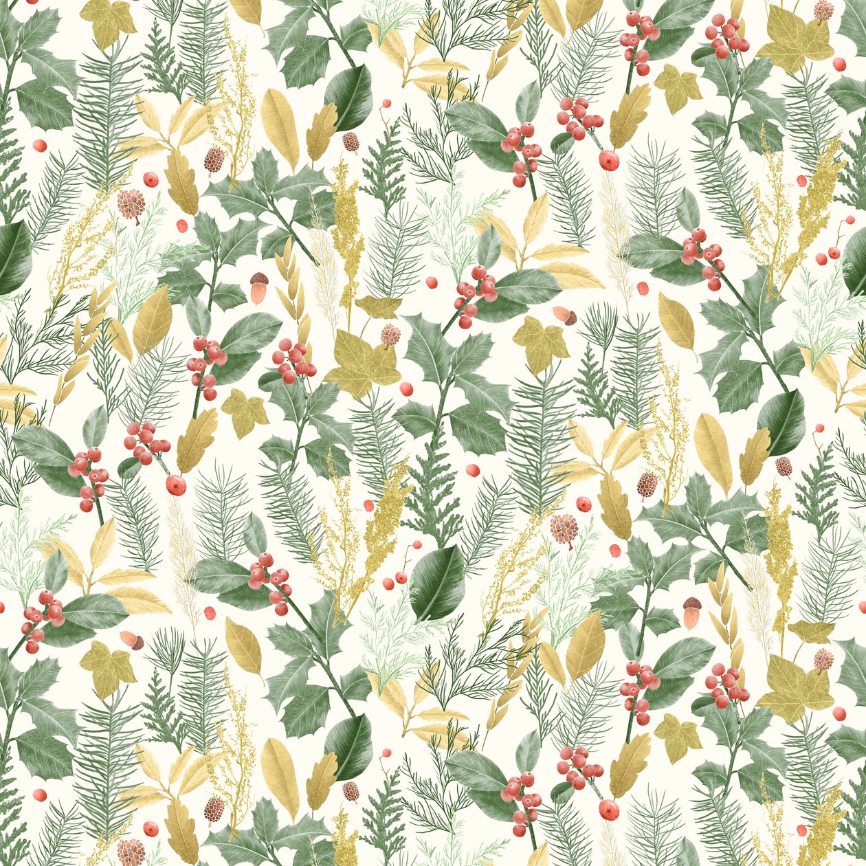 Holiday holly pattern -valo, 2021 (grafiittikynä ja digitaalinen) tekijältä Stacy Hsu